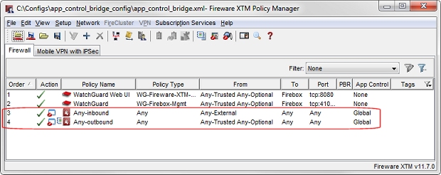 Captura de pantalla de la pestaña Firewall de Policy Manager